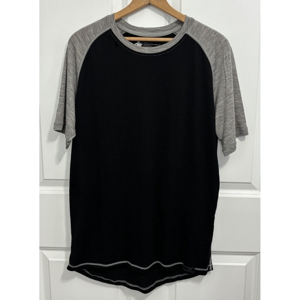 Woolly Clothing Co Merino Wool Raglan T Shirt Men L Black Gray Short Sleeve 0713